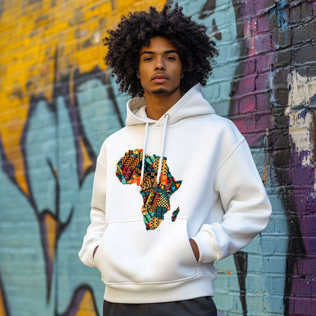 White Africa map Kente pattern Style 202 - Man Hoodie