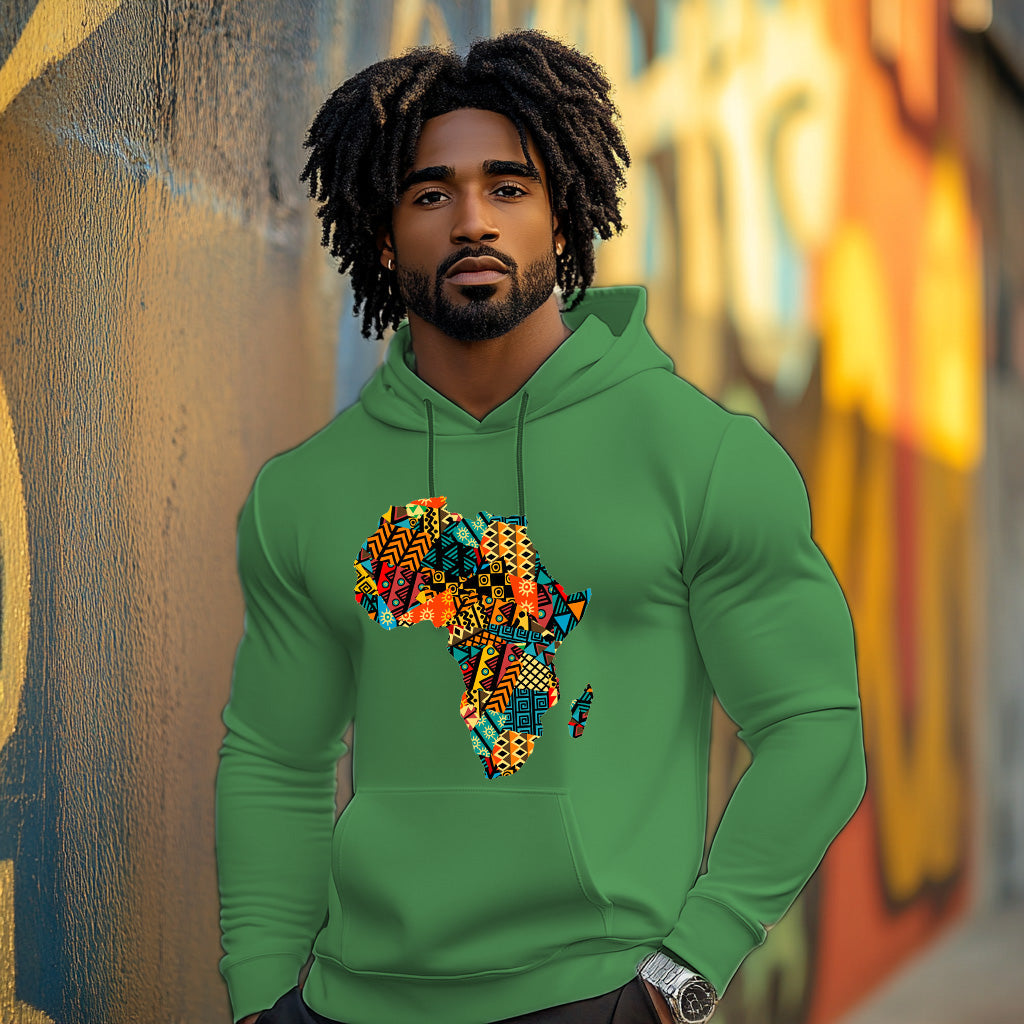 Green Africa map Kente pattern Style 202 - Man Hoodie