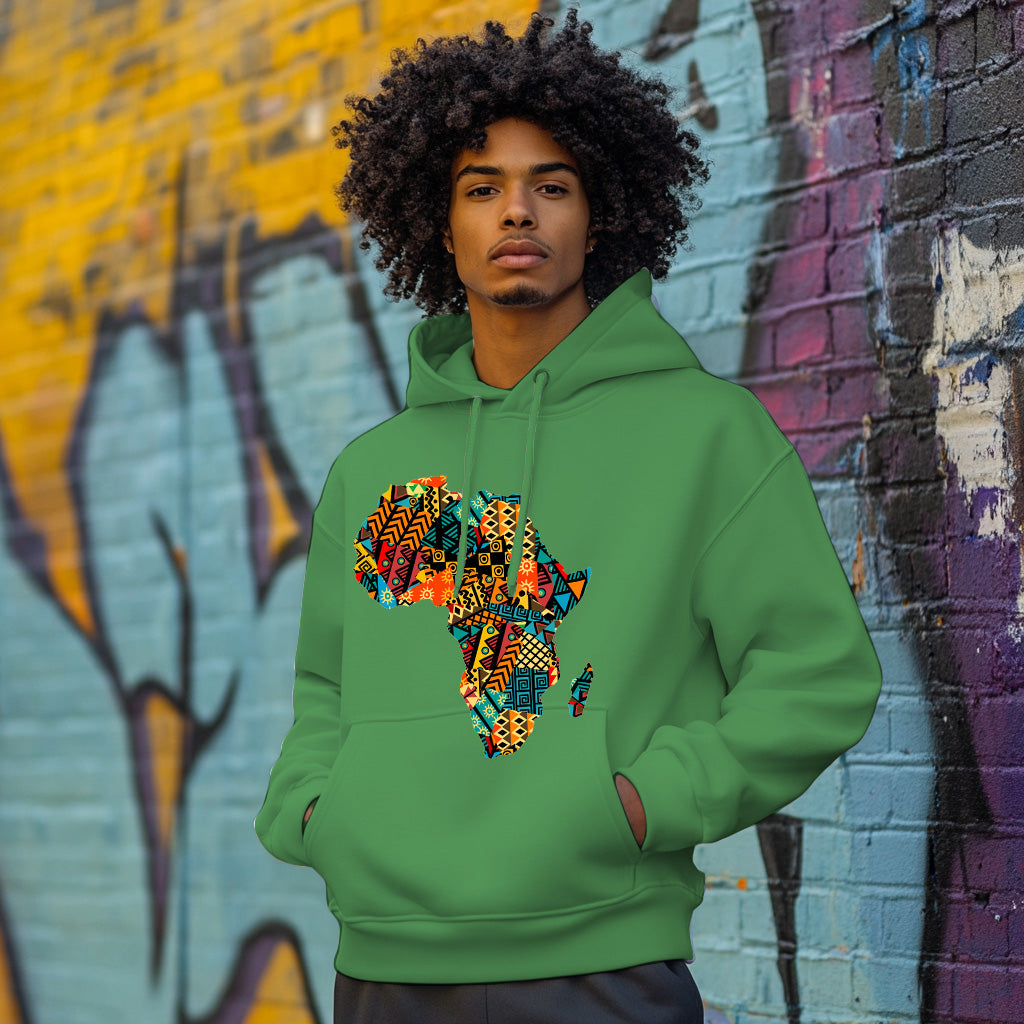 Green Africa map Kente pattern Style 202 - Man Hoodie