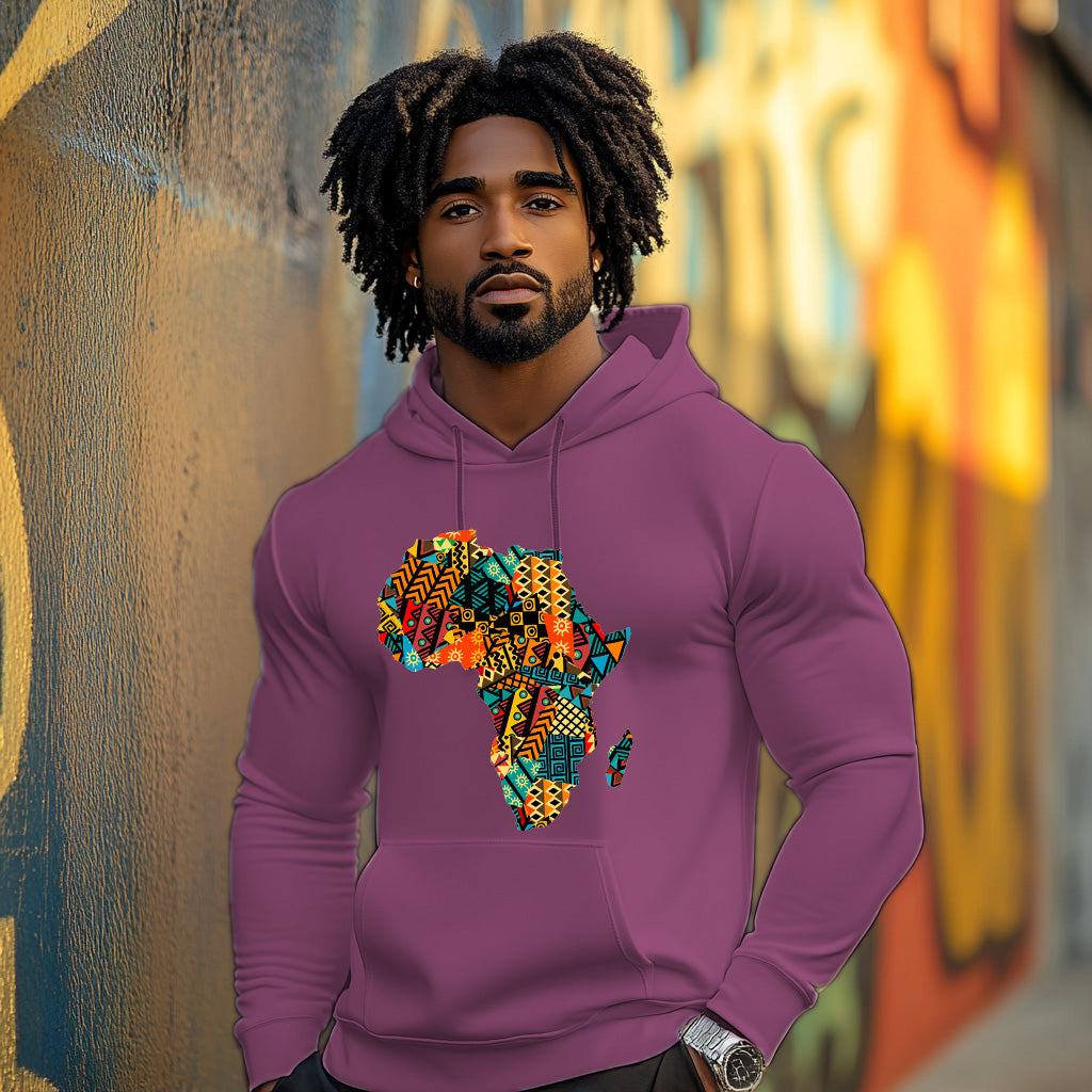 Maroon Africa map Kente pattern Style 202 - Man Hoodie