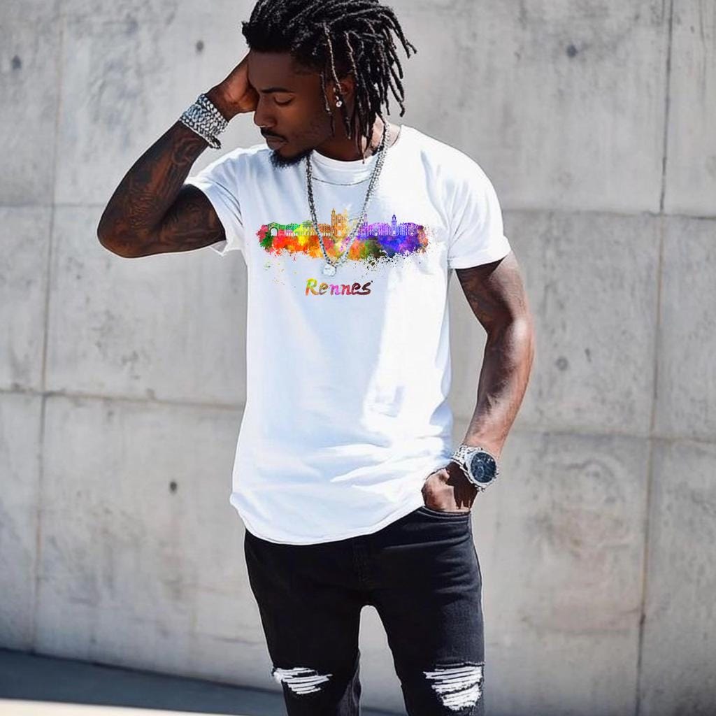 Fashion Graphic Men's White Fitted T-Shirt with striking Renaissance design Short Sleeve Polyester Curved Tee