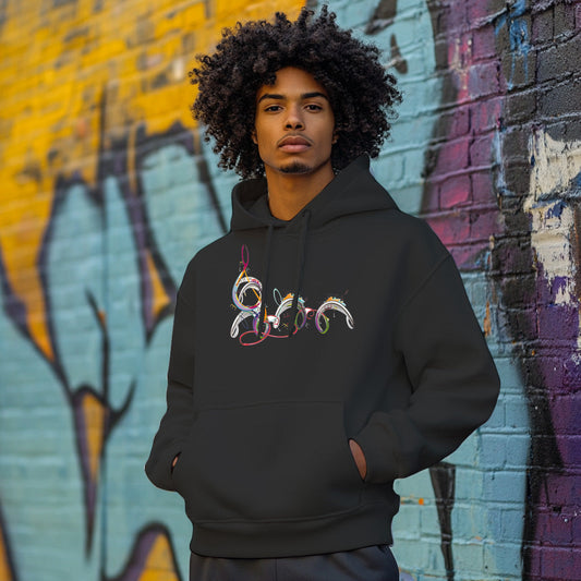 Black Colorful Musical abstract pattern Man Hoodie