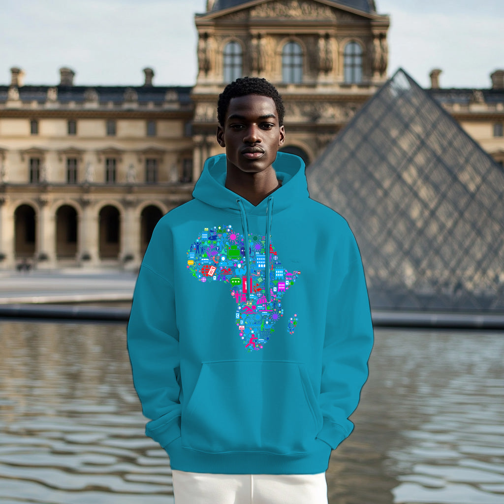 Blue Africa map colorful pattern Style 202 - Man Hoodie