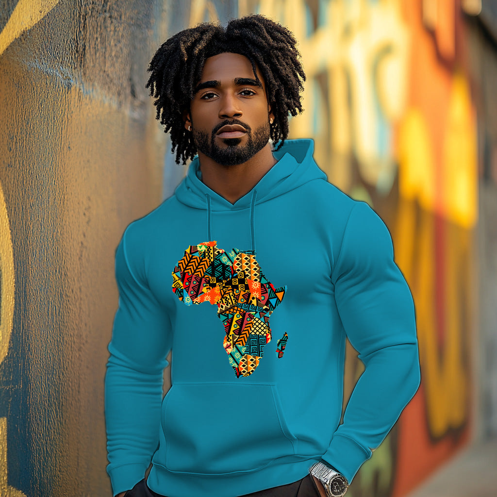 Blue Africa map Kente pattern Style 202 - Man Hoodie