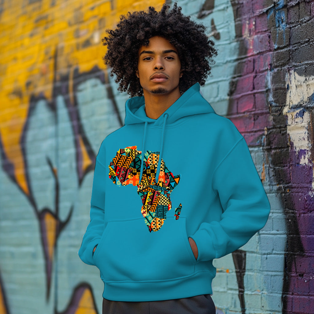 Blue Africa map Kente pattern Style 202 - Man Hoodie