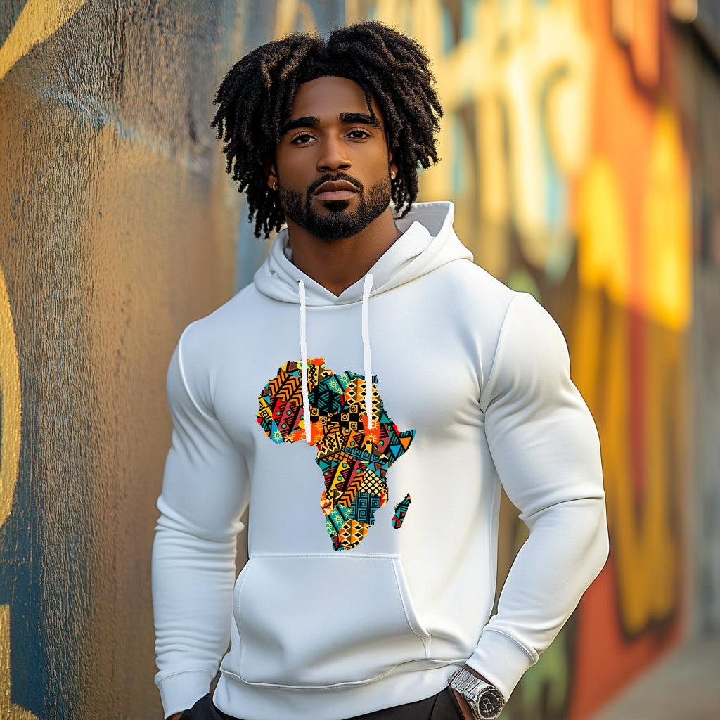 White Africa map Kente pattern Style 202 - Man Hoodie