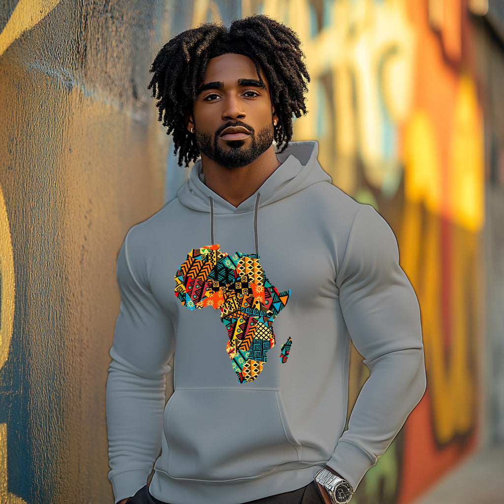 Gray Africa map Kente pattern Style 202 - Man Hoodie