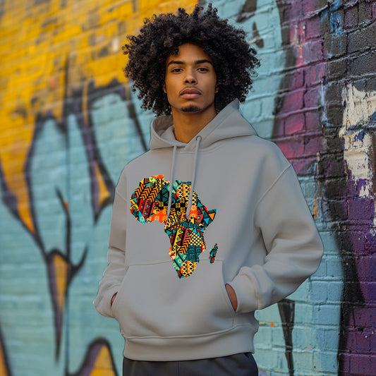 Gray Africa map Kente pattern Style 202 - Man Hoodie