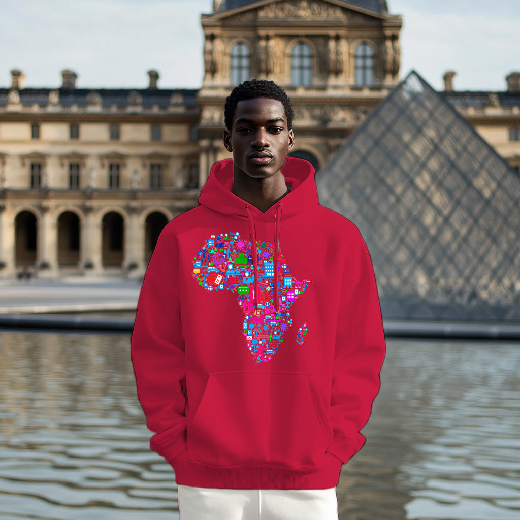 Red Africa map colorful pattern Style 202 - Man Hoodie