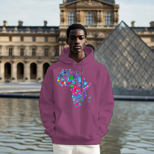 Maroon Africa map colorful pattern Style 202 - Man Hoodie