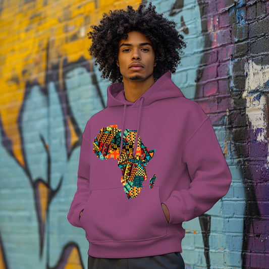 Maroon Africa map Kente pattern Style 202 - Man Hoodie