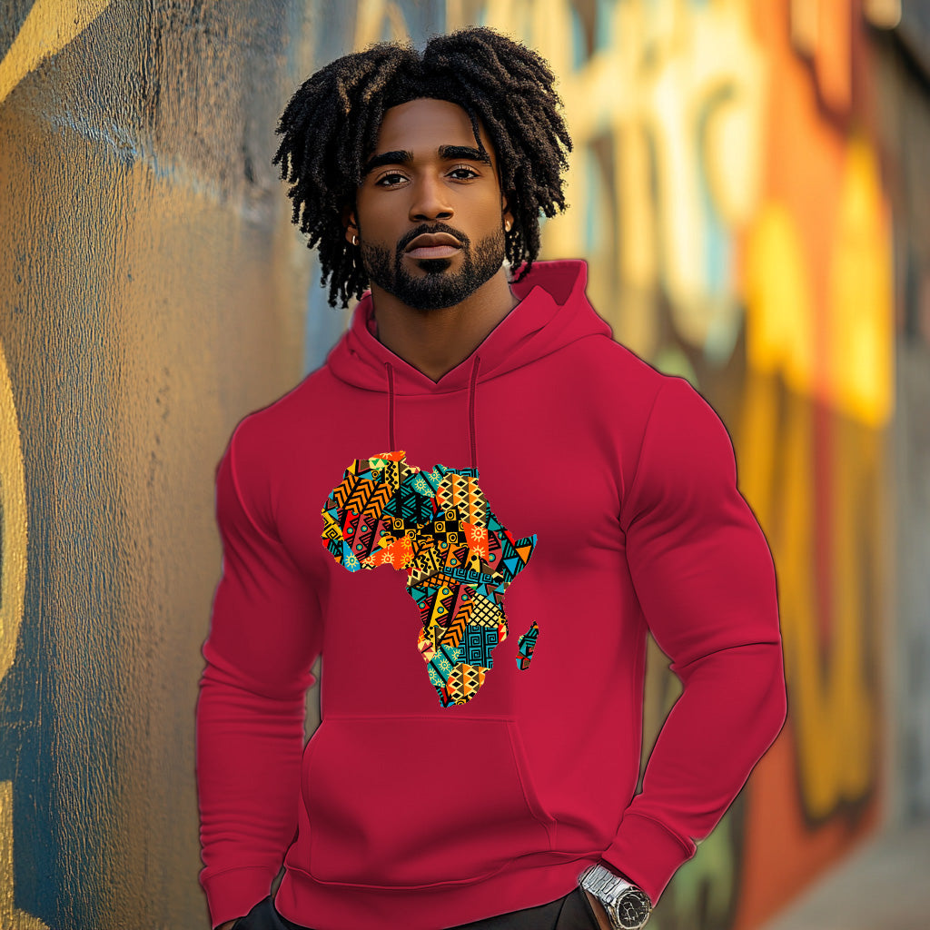 Red Africa map Kente pattern Style 202 - Man Hoodie
