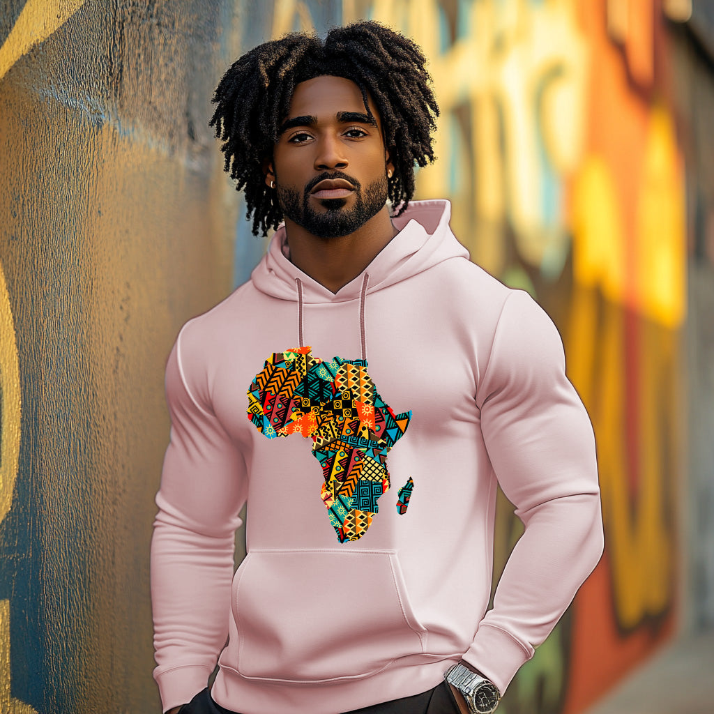 Light Pink Africa map Kente pattern Style 202 - Man Hoodie
