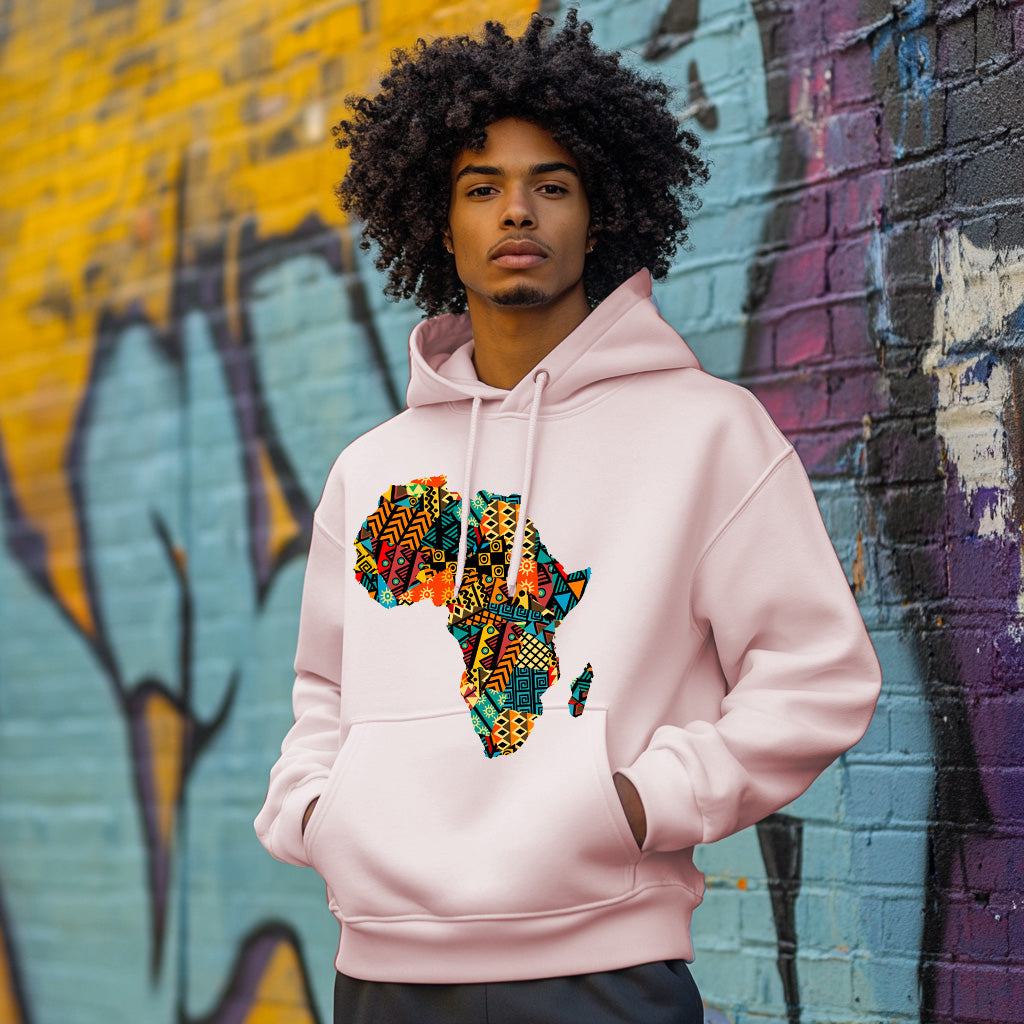 Light Pink Africa map Kente pattern Style 202 - Man Hoodie