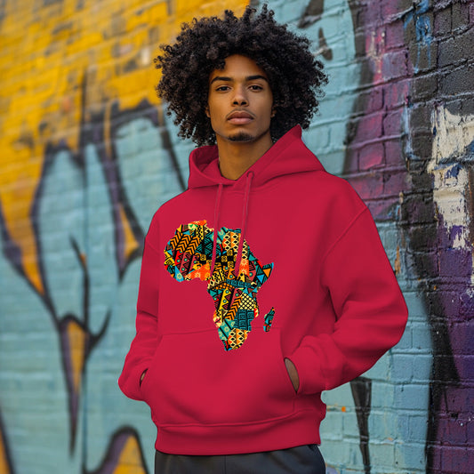 Red Africa map Kente pattern Style 202 - Man Hoodie