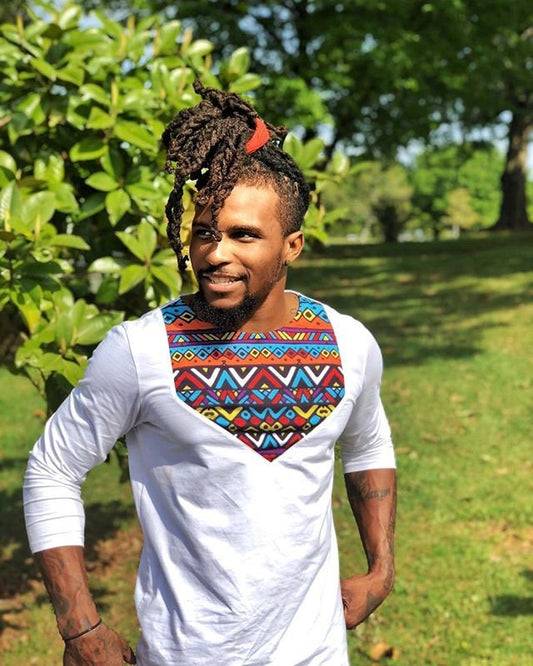 Ankara Fashion Long line Men T-shirt High Quality African Print/ designer T-shirt / graphic t-shirt